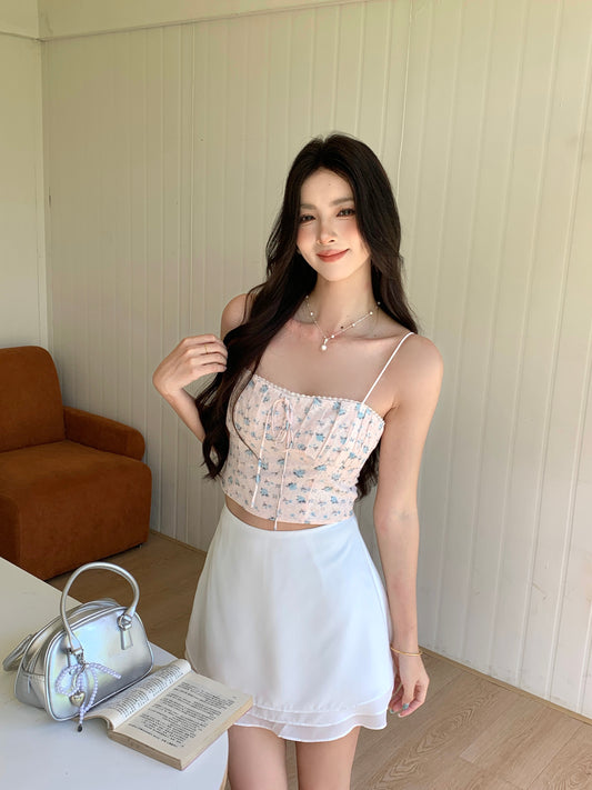 VIENNA FLORAL LACE TRIM TOP (BLUE)