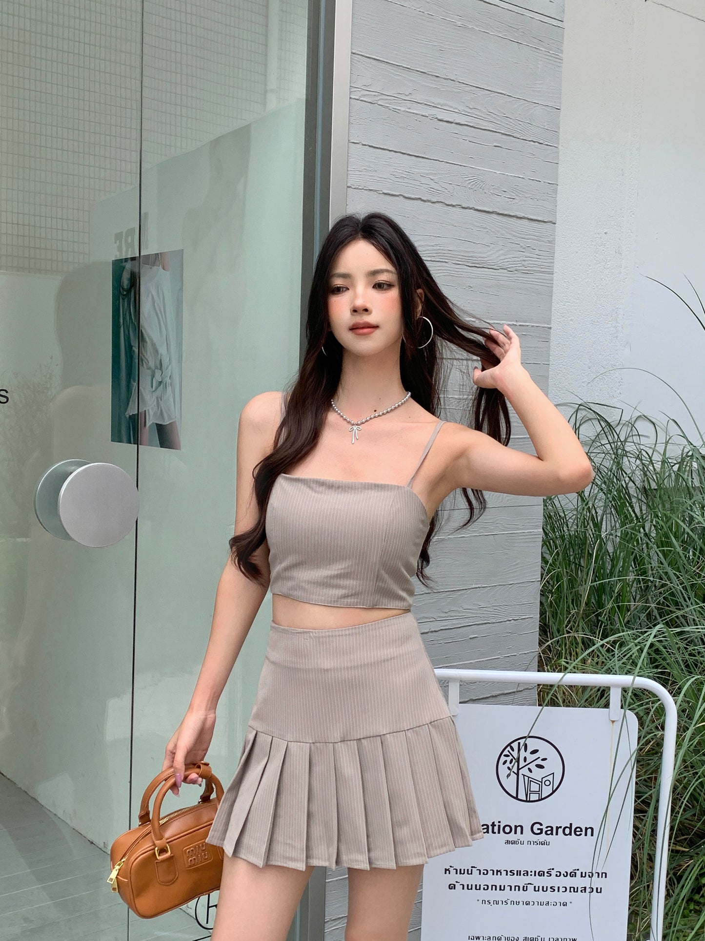 KRYSSA PADDED PINSTRIPES TOP (OAT)