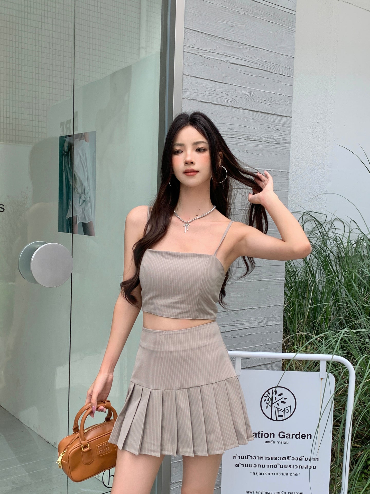KRYSSA PADDED PINSTRIPES TOP (OAT)