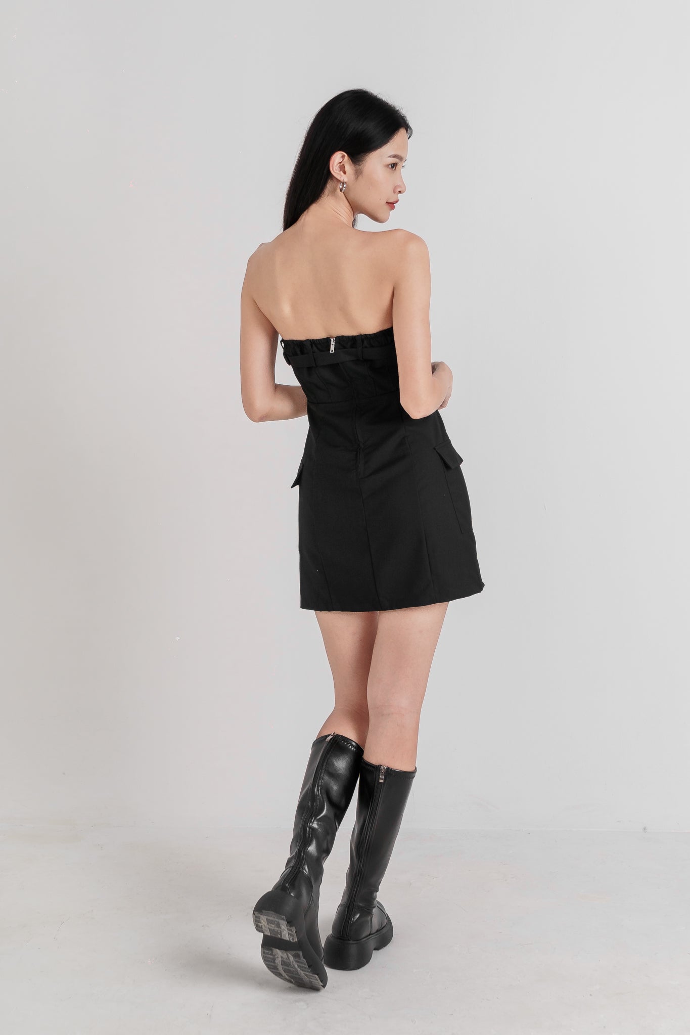 ELIO CARGO BELTED POCKET TUBE DRESS (BLACK)