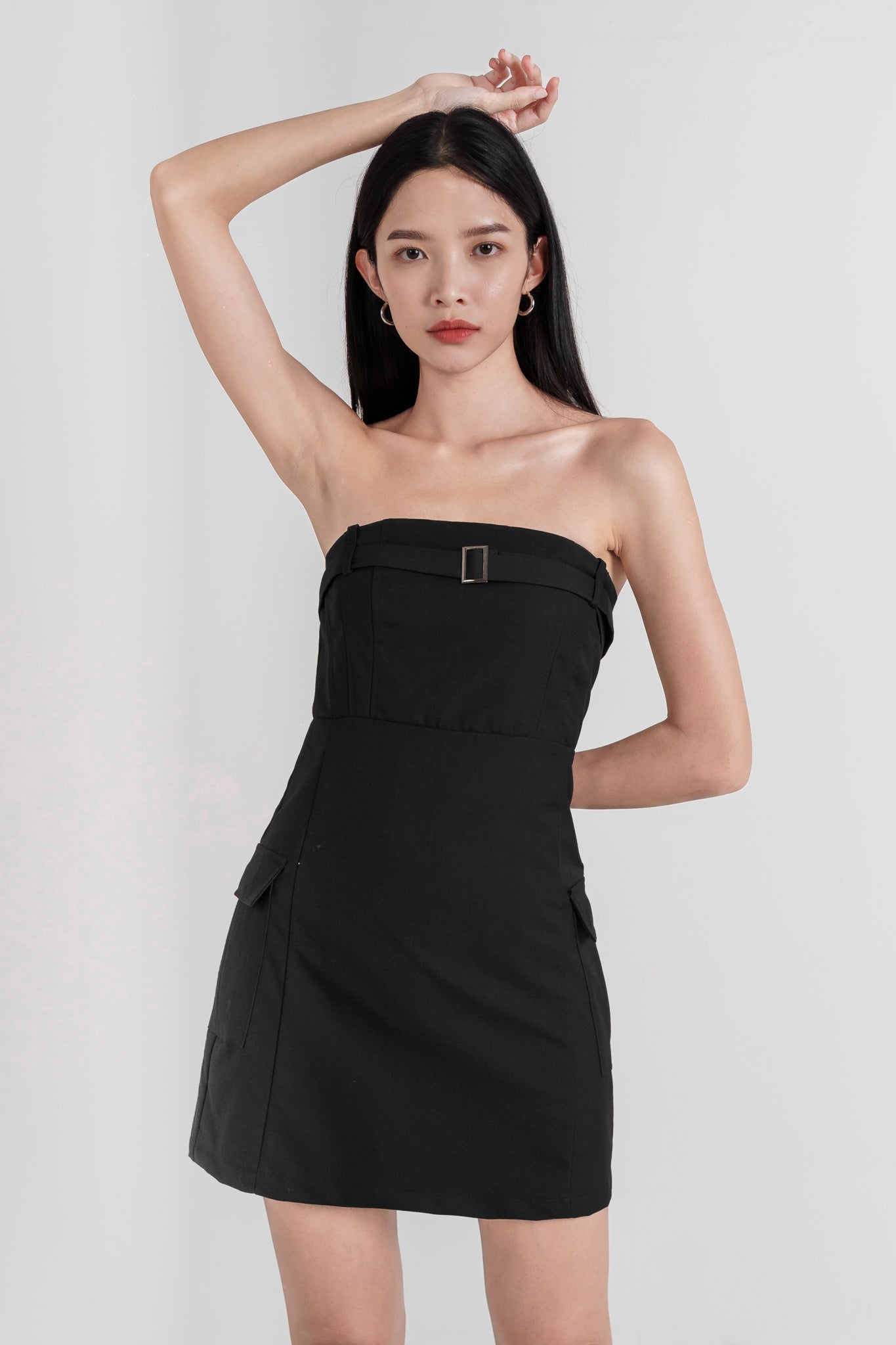 ELIO CARGO BELTED POCKET TUBE DRESS (BLACK)