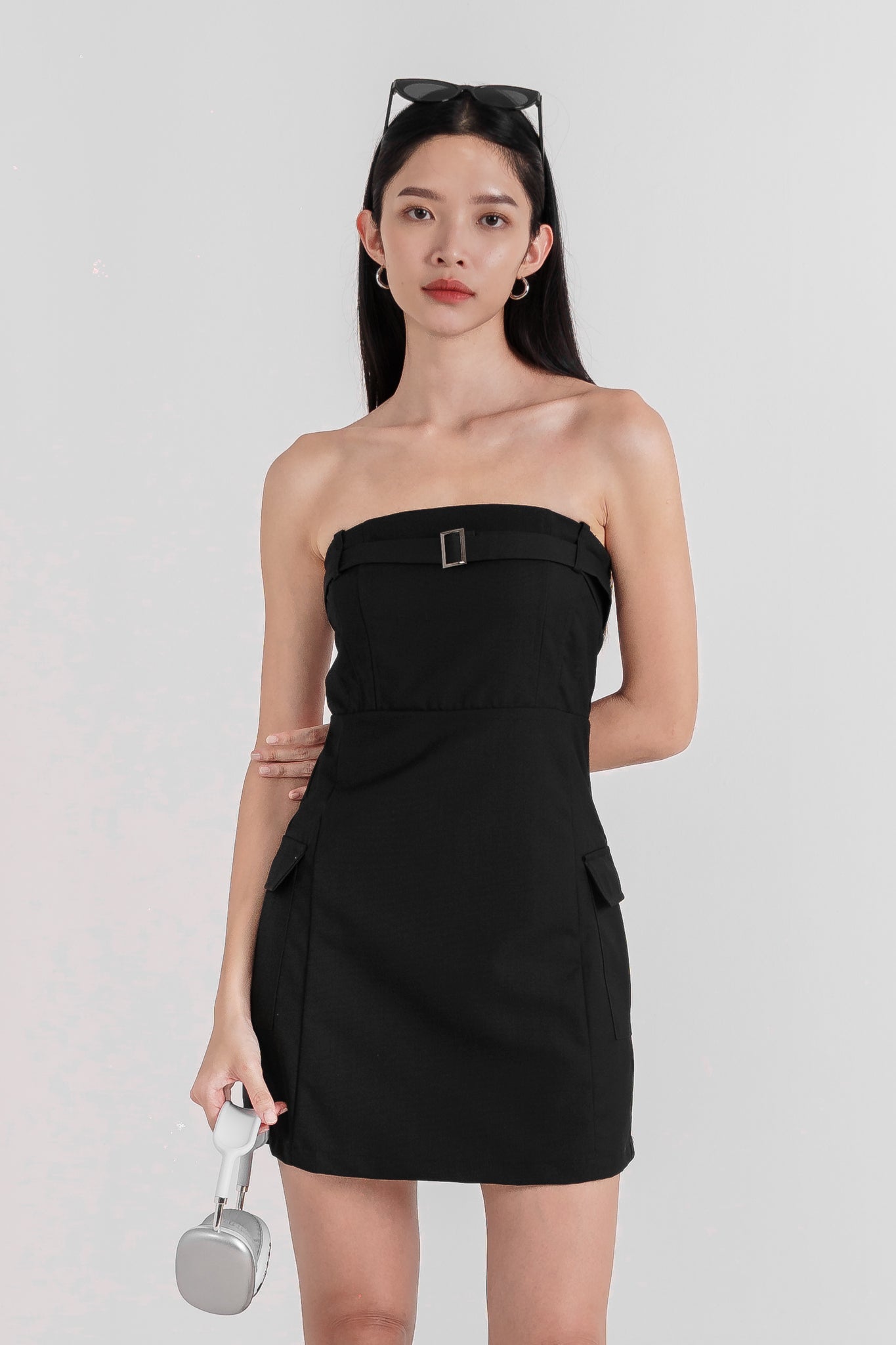 ELIO CARGO BELTED POCKET TUBE DRESS (BLACK)