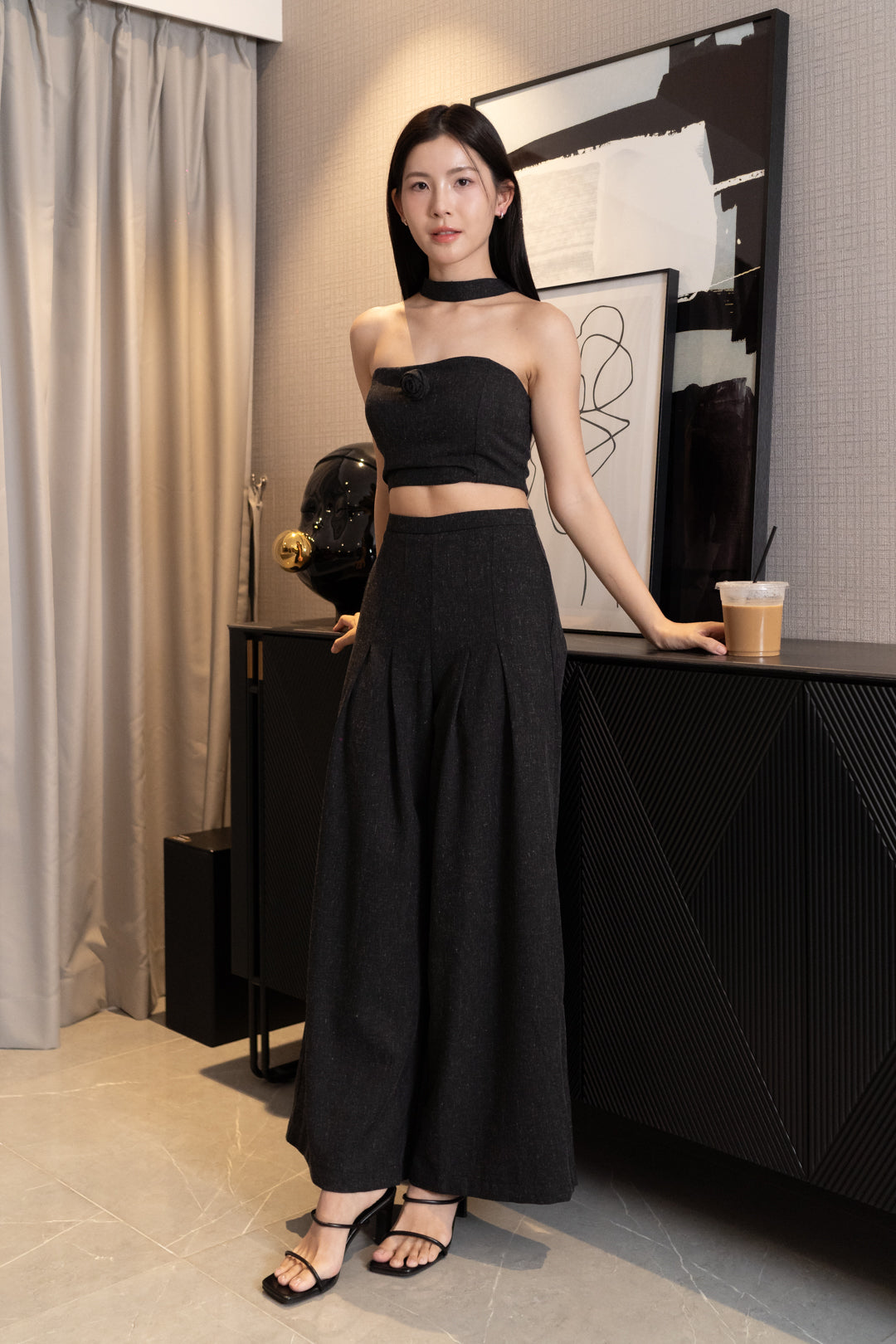 ROSA PLEATED WIDE LEG PANTS (BLACK)