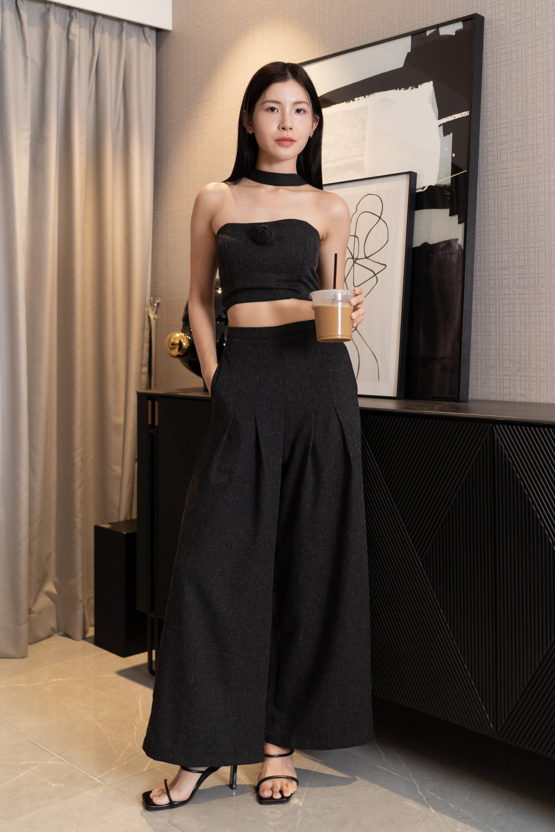 ROSA PLEATED WIDE LEG PANTS (BLACK)