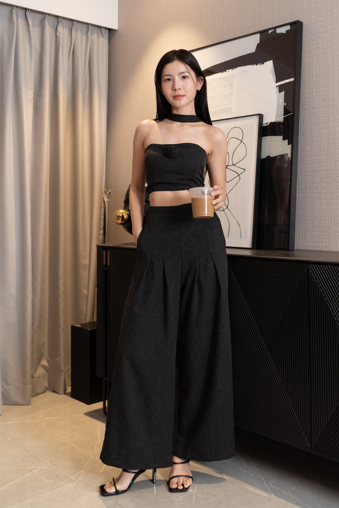 ROSA PLEATED WIDE LEG PANTS (BLACK)