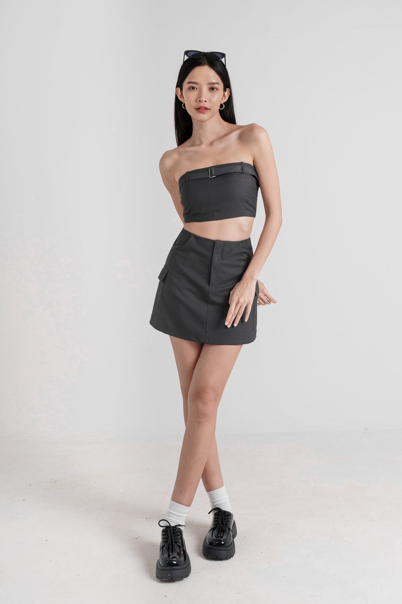 RAYNA CARGO POCKET SKORTS(CHARCOAL GREY)