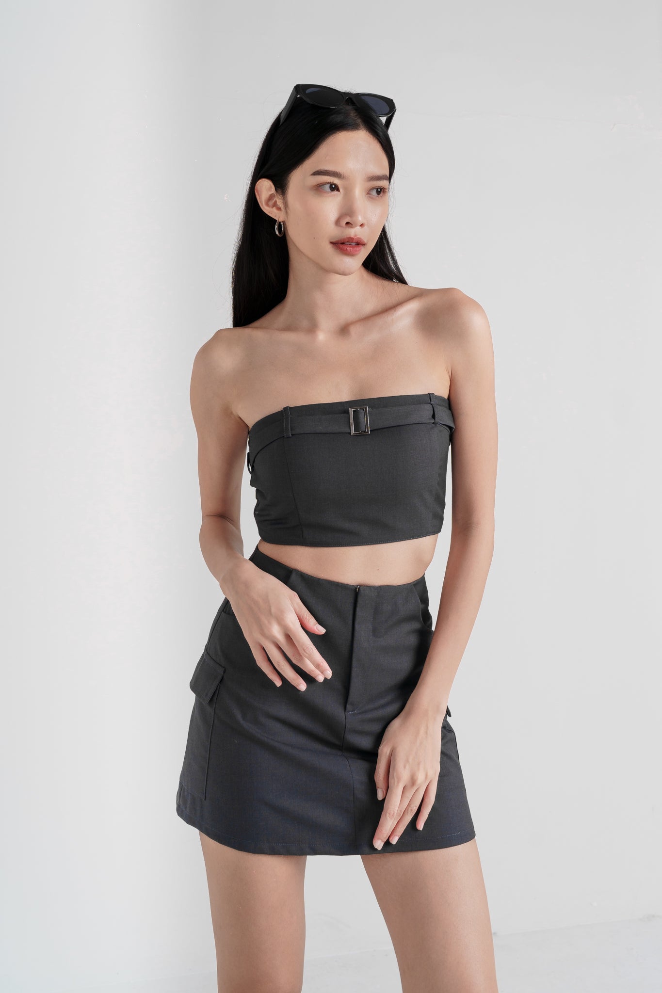 RAYNA CARGO PADDED TUBE TOP WITH BELT( CHARCOAL GREY)