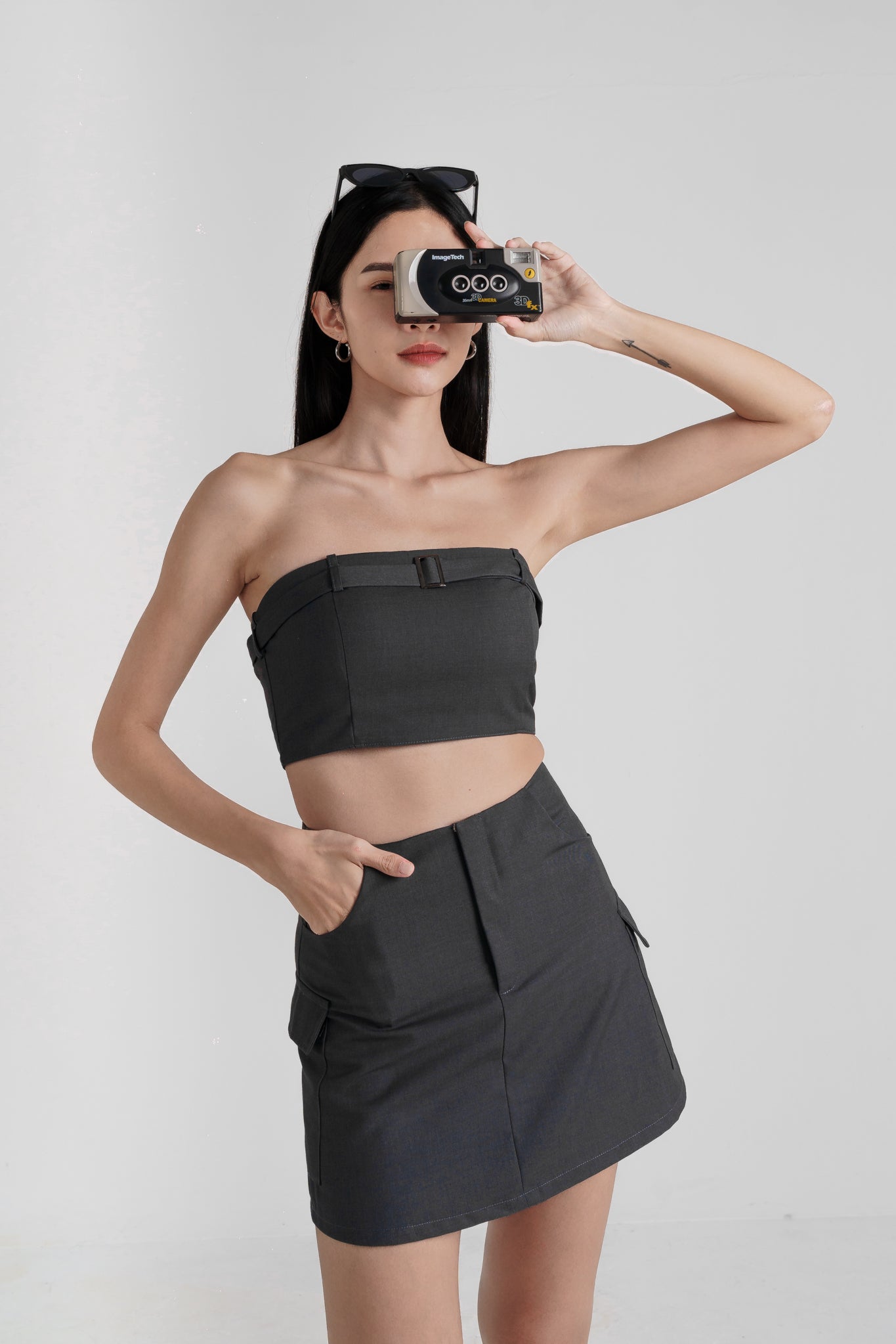 RAYNA CARGO PADDED TUBE TOP WITH BELT( CHARCOAL GREY)