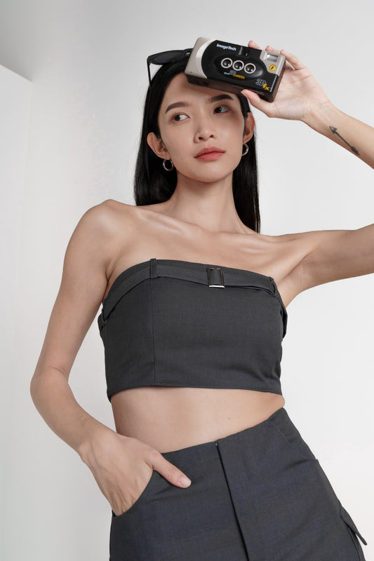 RAYNA CARGO PADDED TUBE TOP WITH BELT( CHARCOAL GREY)