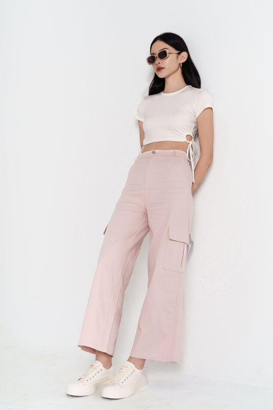 ZERA CARGO POCKET WIDE LEG PANTS(BABY PINK)