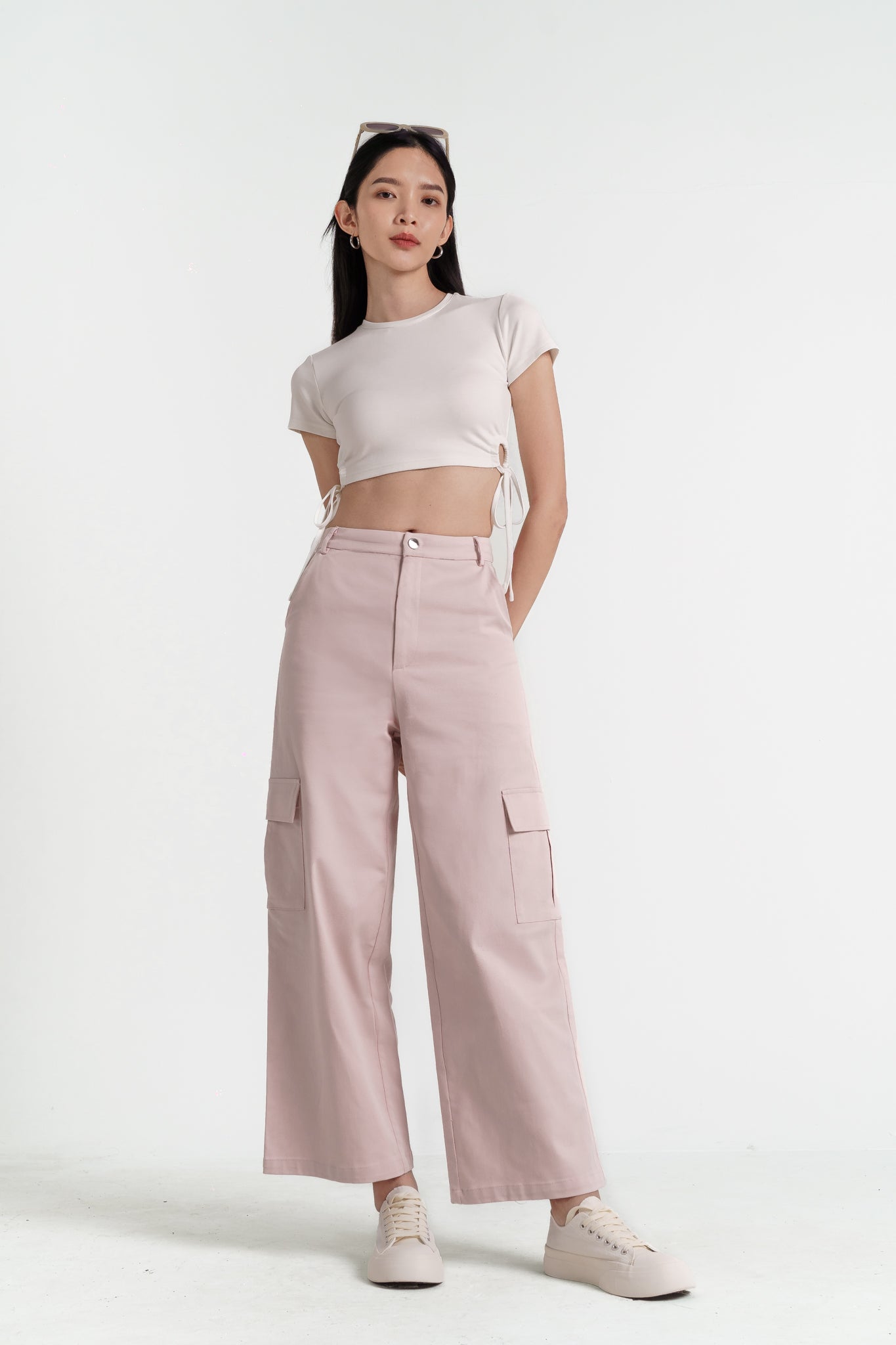 ZERA CARGO POCKET WIDE LEG PANTS(BABY PINK)