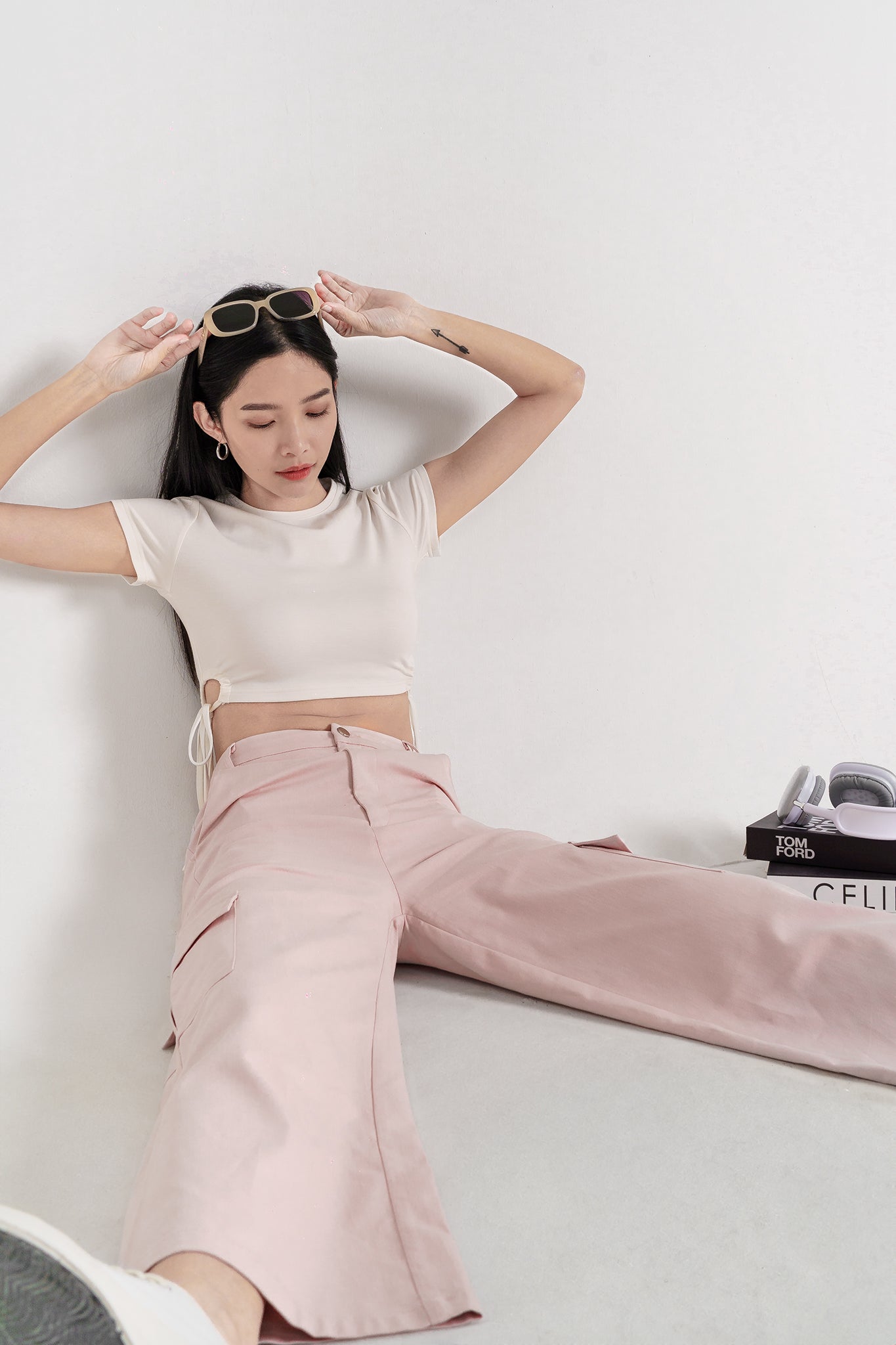 ZERA CARGO POCKET WIDE LEG PANTS(BABY PINK)