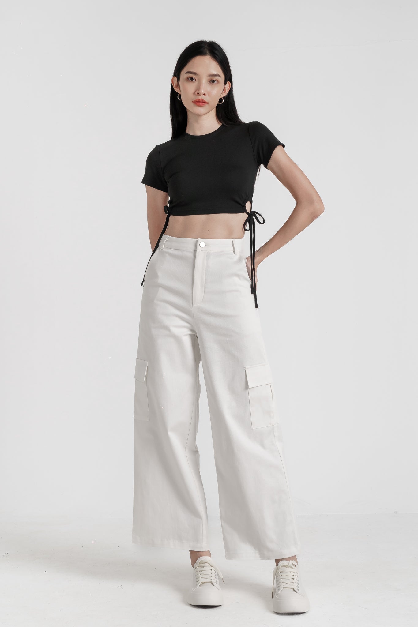 ZERA CARGO POCKET WIDE LEG PANTS(WHITE)