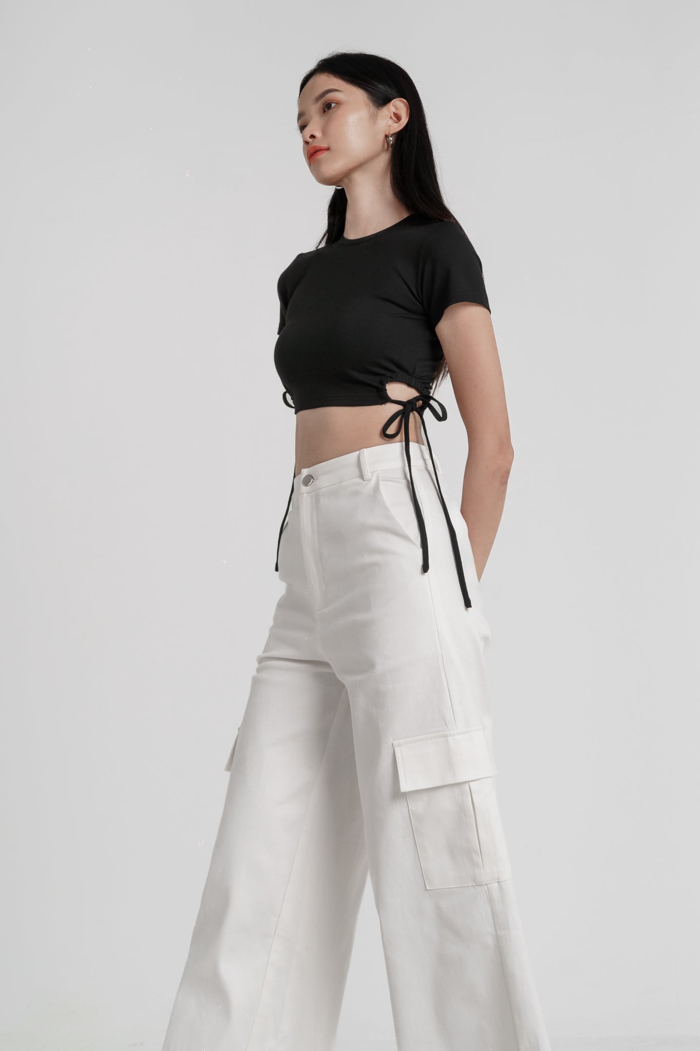 ZERA CARGO POCKET WIDE LEG PANTS(WHITE)