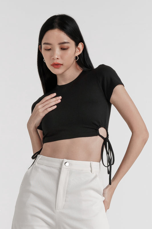 GILDA DRAWSTRING CUT OUT BABY TEE(BLACK)