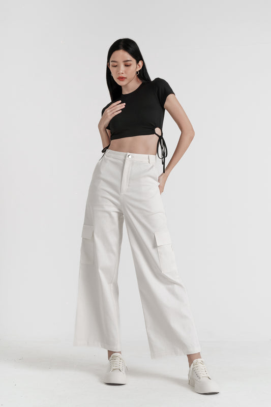 ZERA CARGO POCKET WIDE LEG PANTS(WHITE)