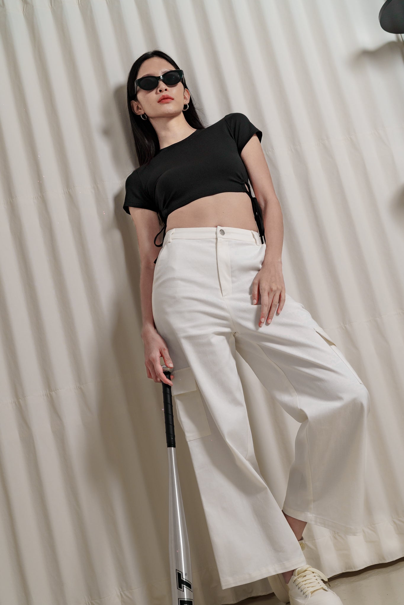 ZERA CARGO POCKET WIDE LEG PANTS(WHITE)