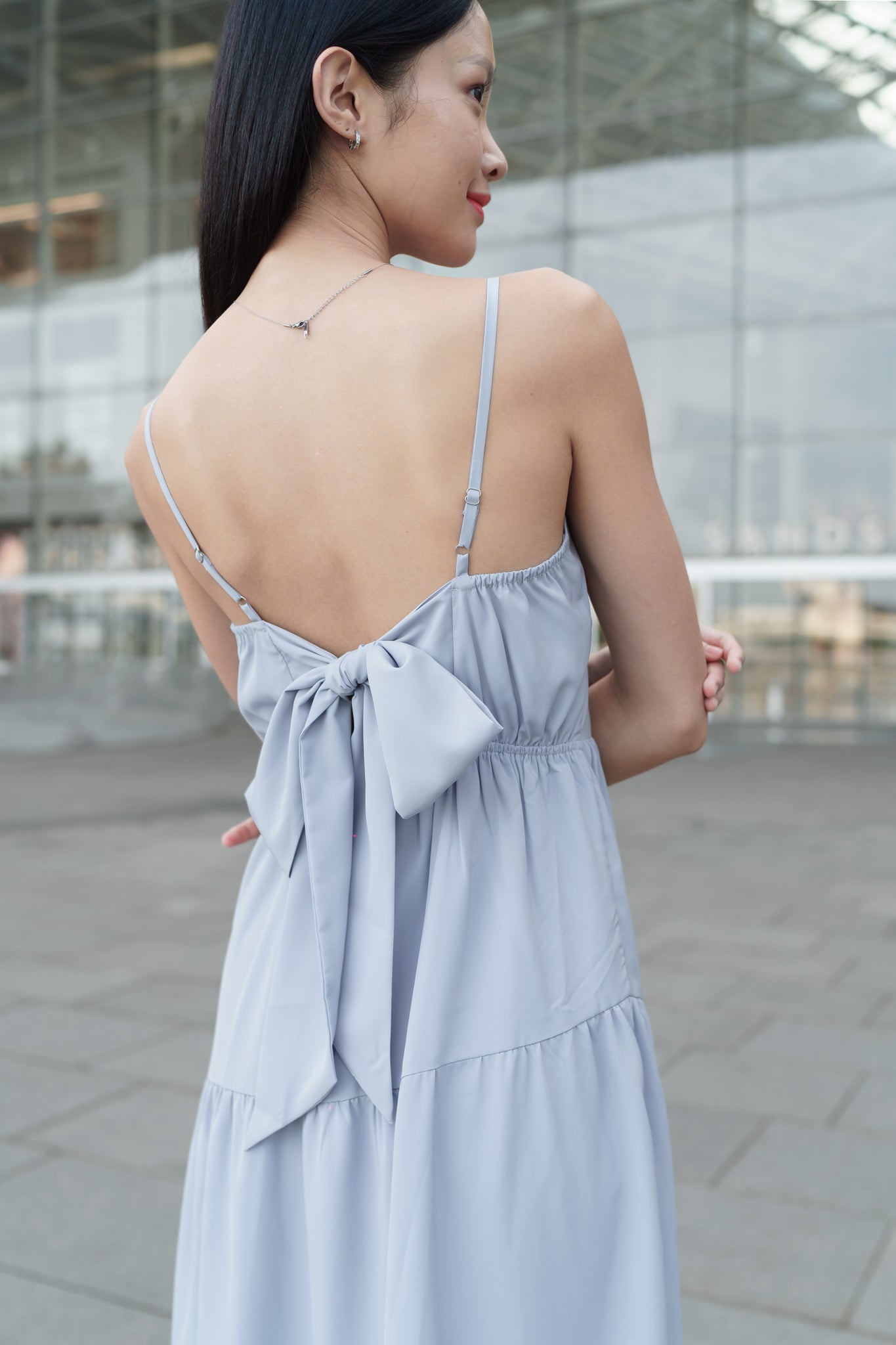 VIONA PADDED TIE-BACK RIBBON TIERED MAXI DRESS(DUSTY BLUE) VOSTELO VIONA PADDED TIE-BACK RIBBON TIERED MAXI DRESS(DUSTY BLUE) VOSTELO