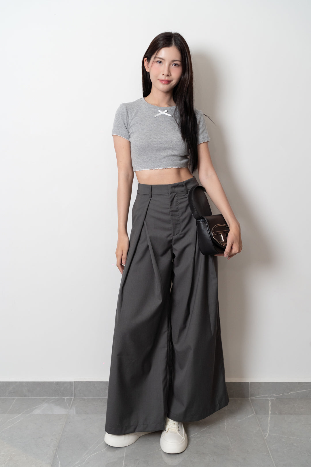 HAYDEN FRONT SLIT HIGH WAIST WIDE LEG PANTS (CHARCOAL GREY)