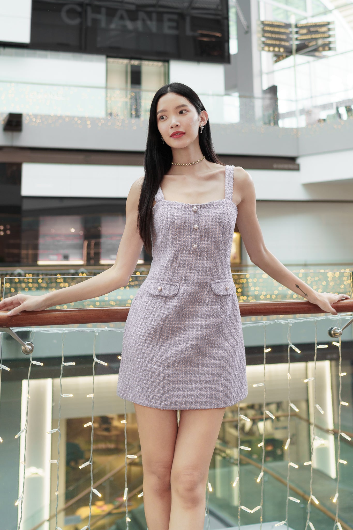 CELESTIA TWEED DRESS IN SILVER THREADS(LILAC)