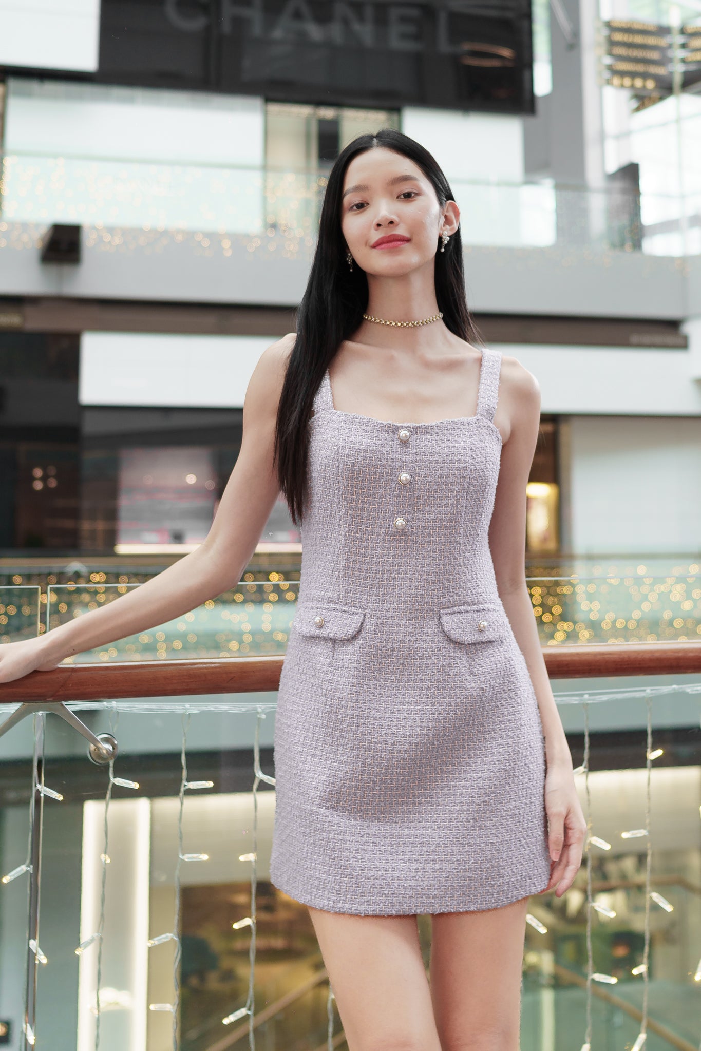 CELESTIA TWEED DRESS IN SILVER THREADS(LILAC)