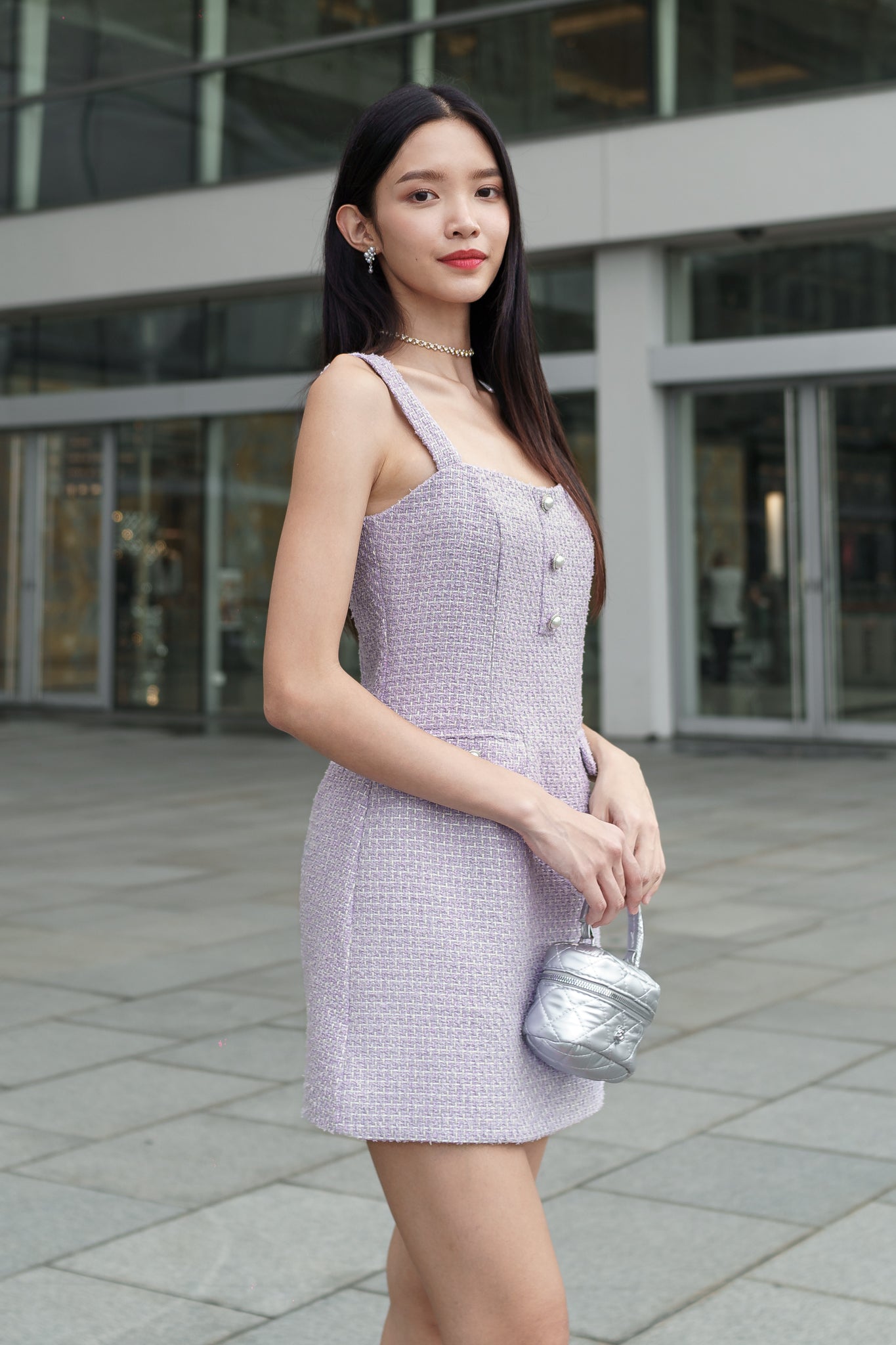 CELESTIA TWEED DRESS IN SILVER THREADS(LILAC)