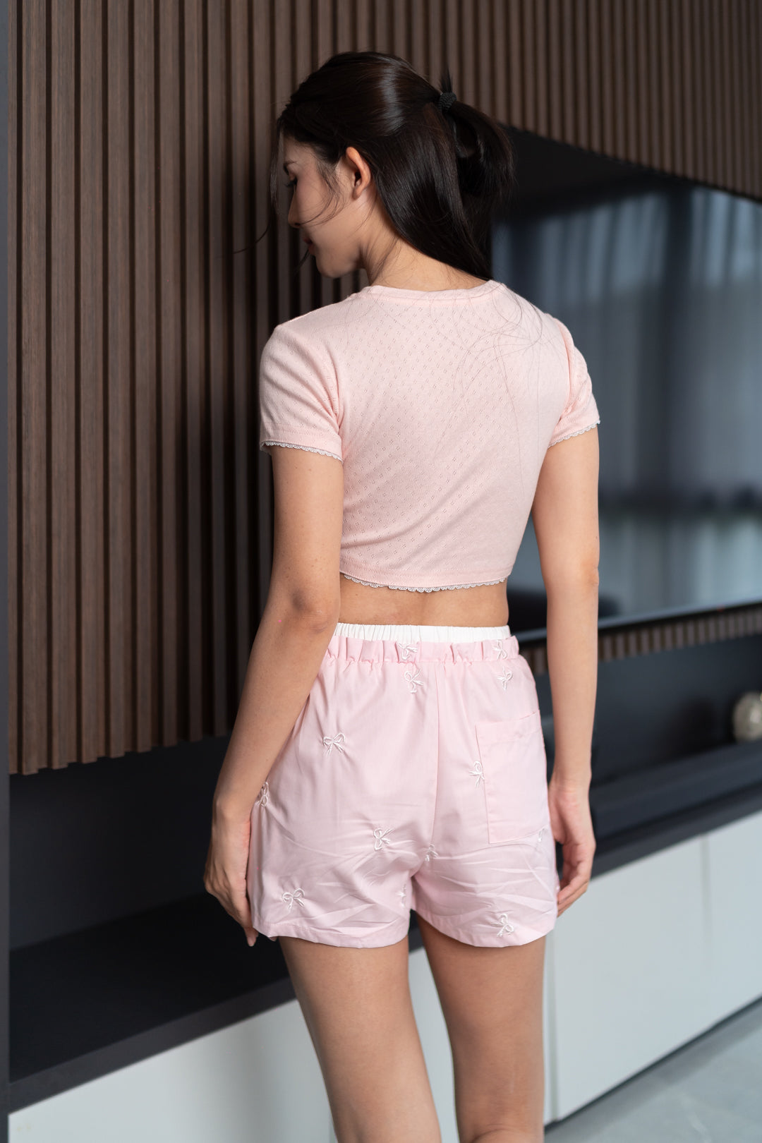 KARLA RIBBON EMBROIDERED BOXER SHORTS (PINK)