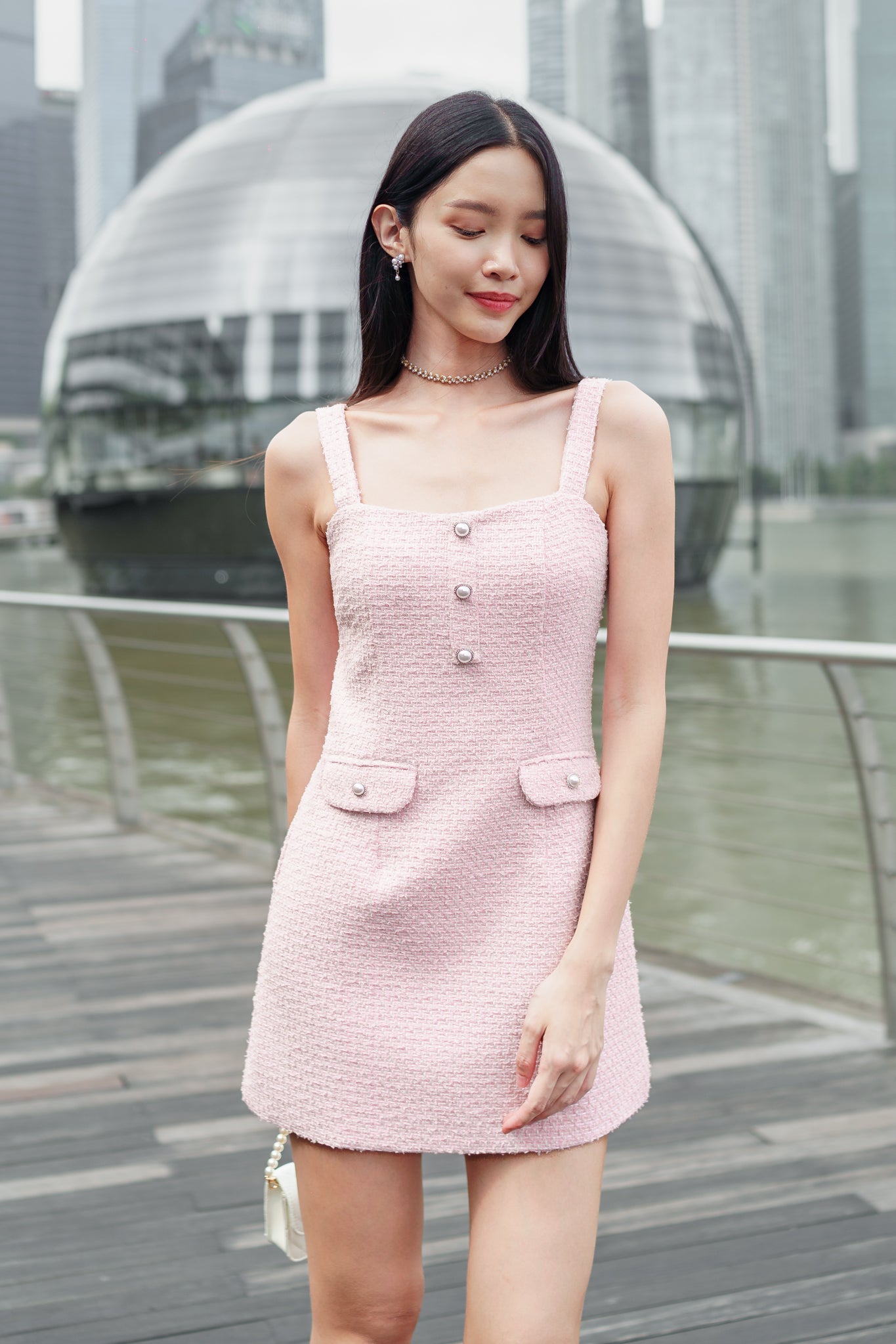 CELESTIA TWEED DRESS IN SILVER THREADS(BLUSH PINK)