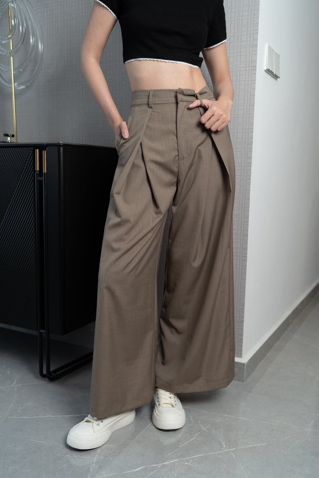 HAYDEN FRONT SLIT HIGH WAIST WIDE LEG PANTS (CLAY)