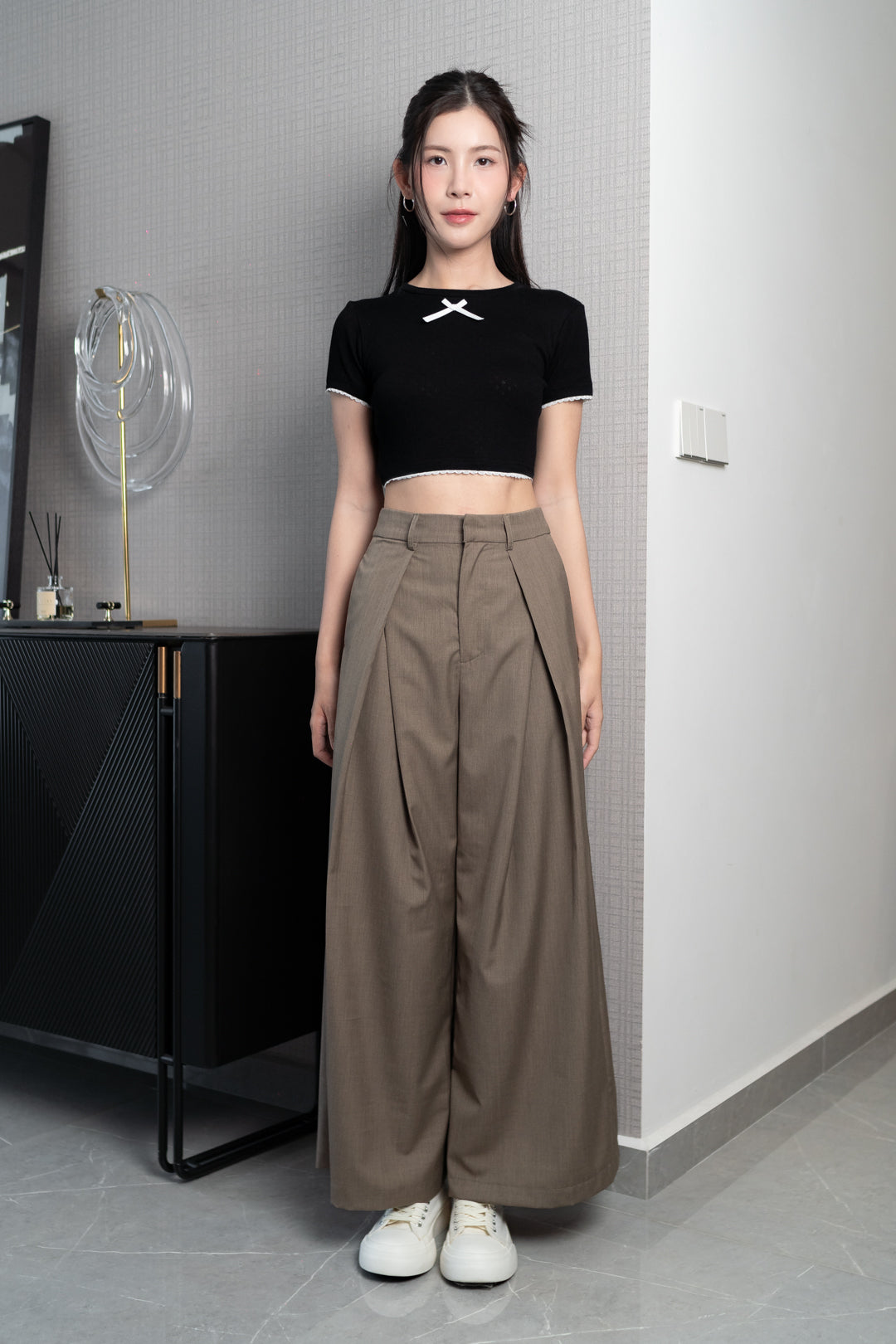 HAYDEN FRONT SLIT HIGH WAIST WIDE LEG PANTS (CLAY)