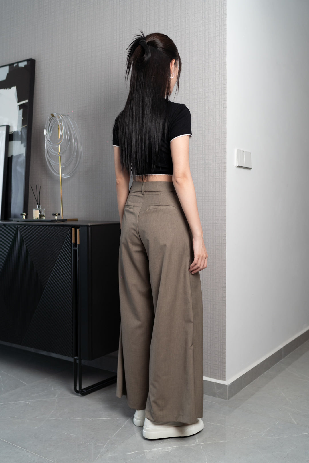 HAYDEN FRONT SLIT HIGH WAIST WIDE LEG PANTS (CLAY)