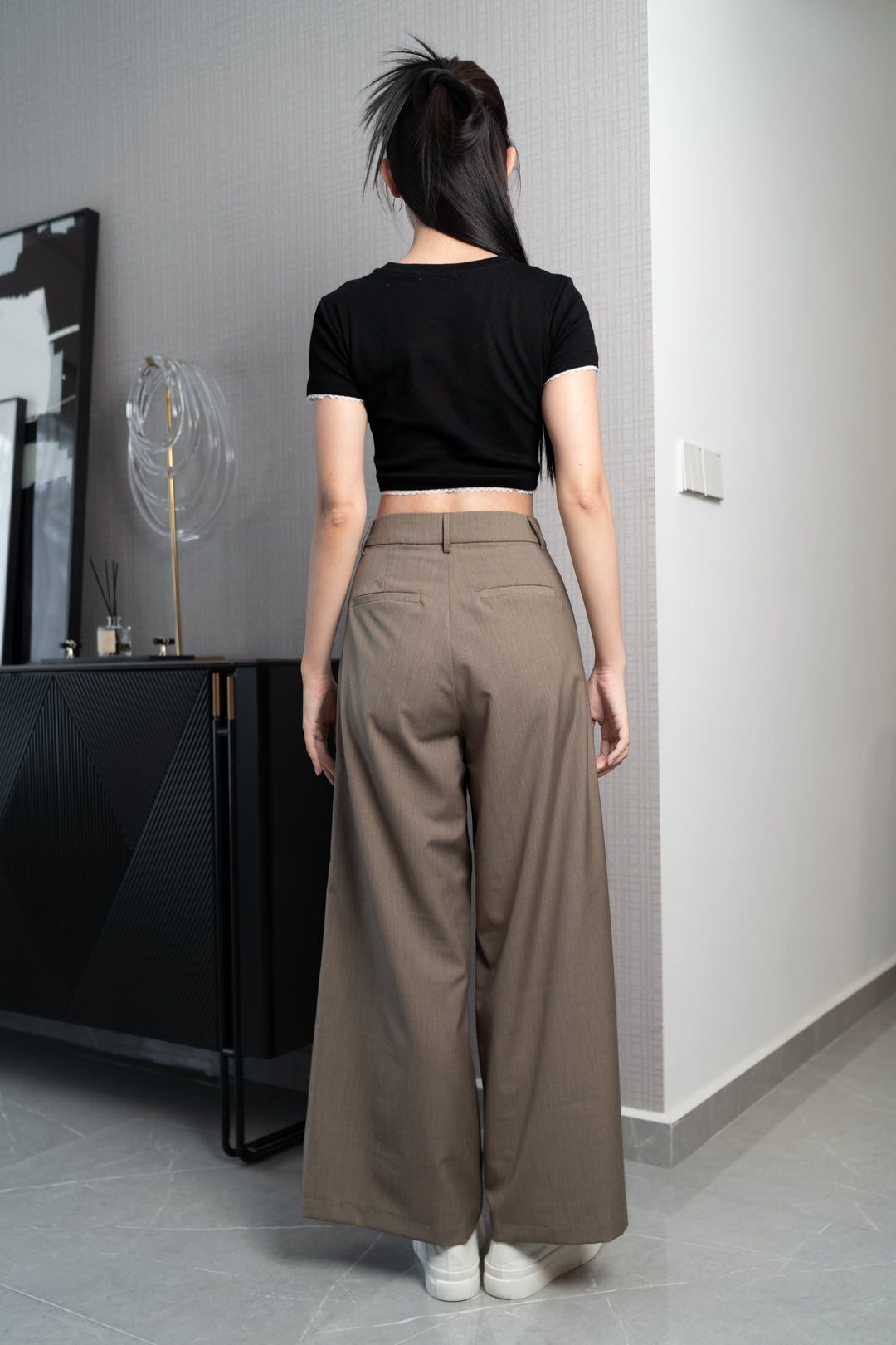 HAYDEN FRONT SLIT HIGH WAIST WIDE LEG PANTS (CLAY)