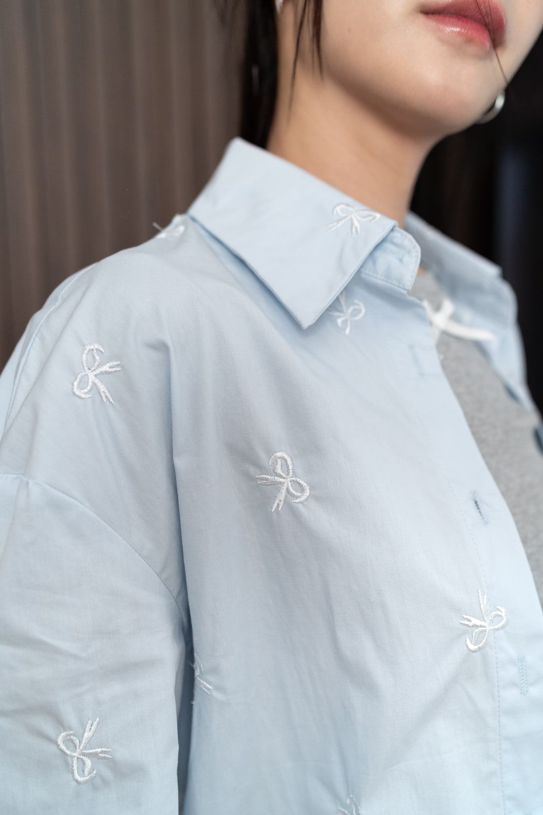 KARLA RIBBON EMBROIDERED LONG SLEEVE SHIRT (BLUE)