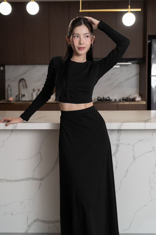 KYRA PADDED BUCKLE LONG SLEEVE TOP (BLACK)