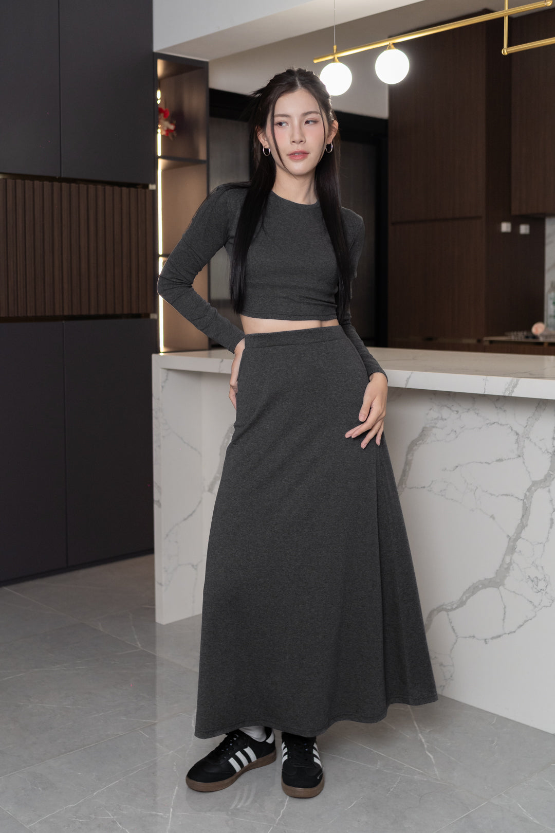 KYRA A-LINE MAXI SKIRT (SHADOW GREY)