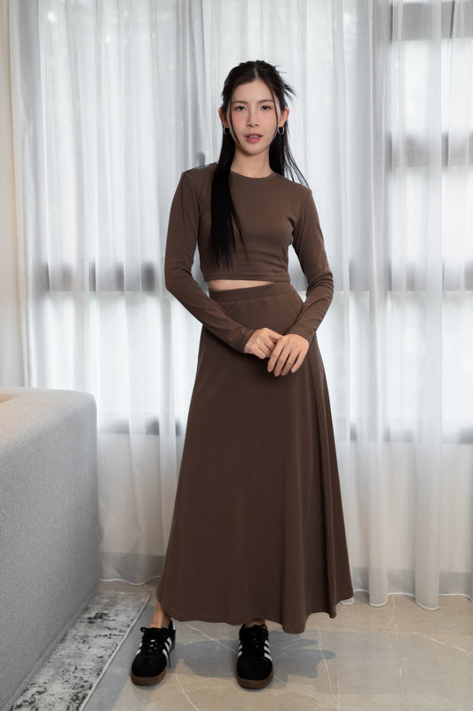 KYRA A-LINE MAXI SKIRT (MOCHA BROWN)