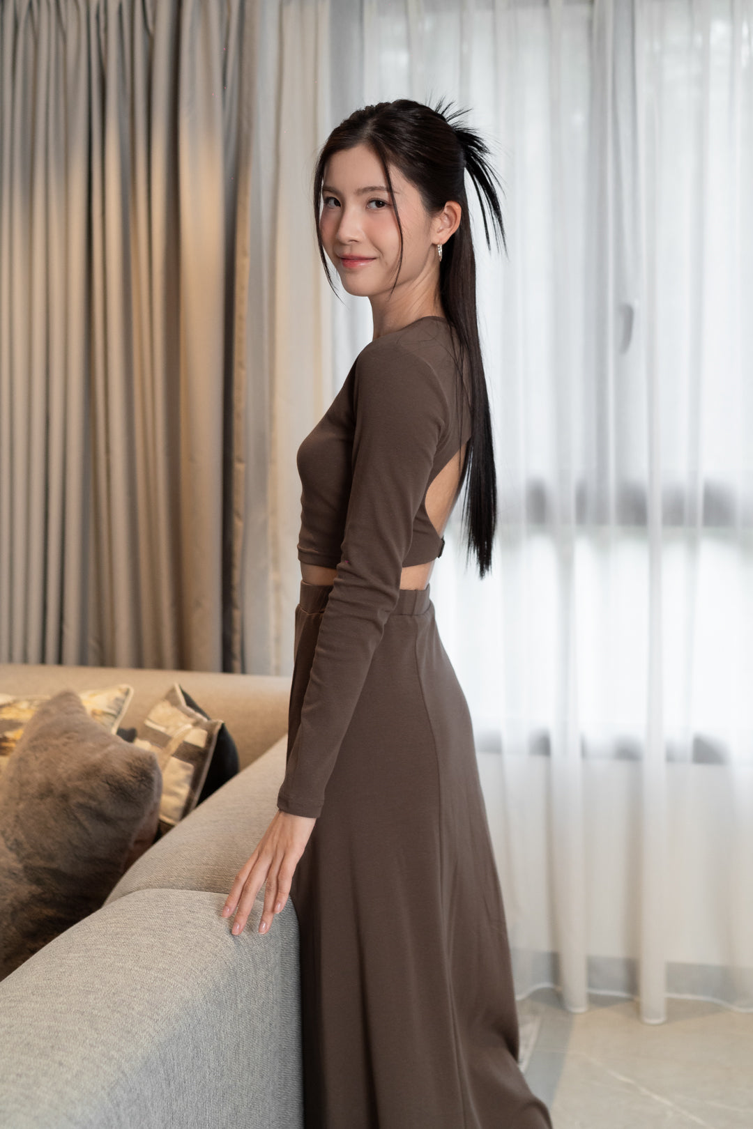 KYRA A-LINE MAXI SKIRT (MOCHA BROWN)