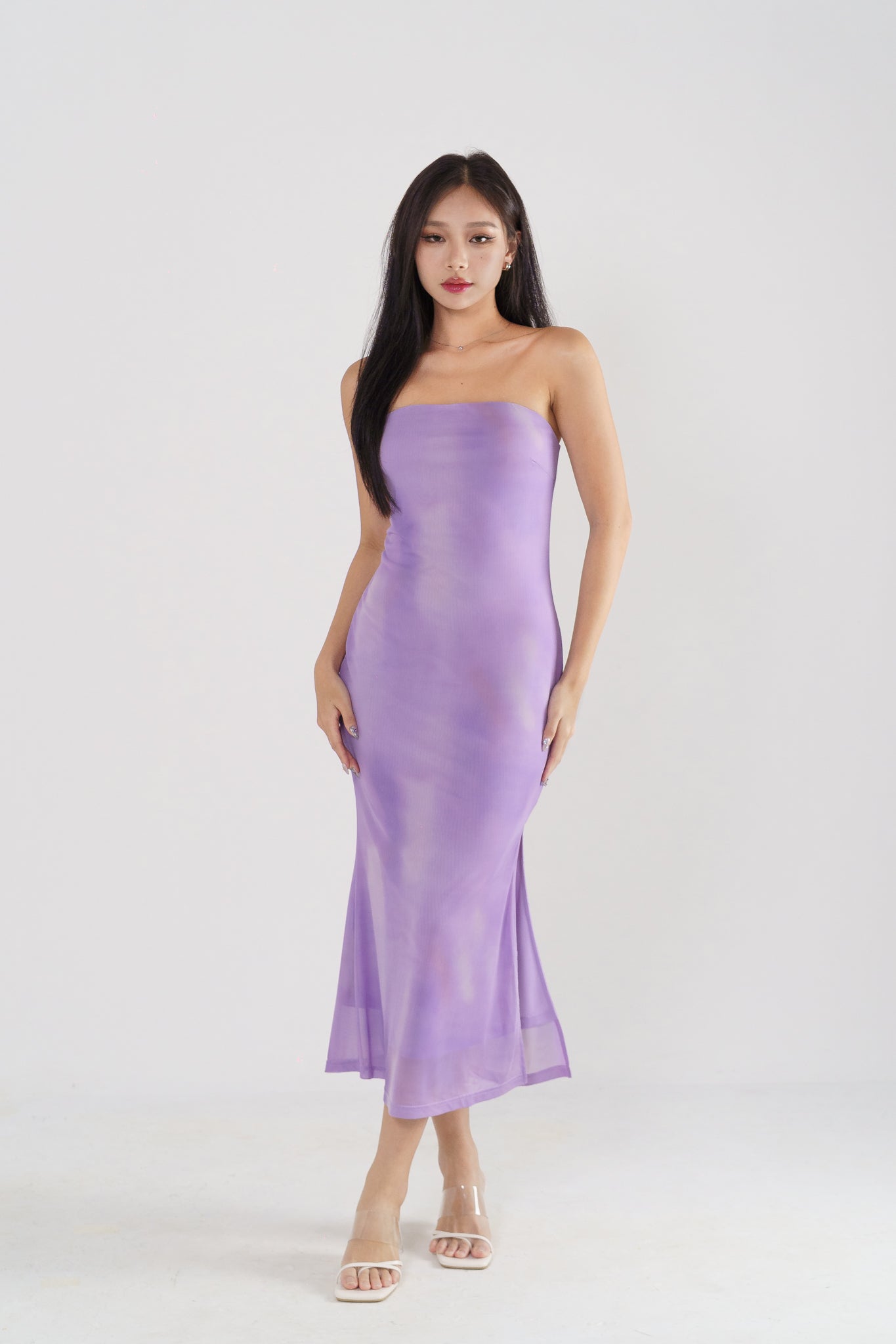 CALEIDA TIE-DYE MESH STRAPLESS MAXI DRESS(AMETHYST)