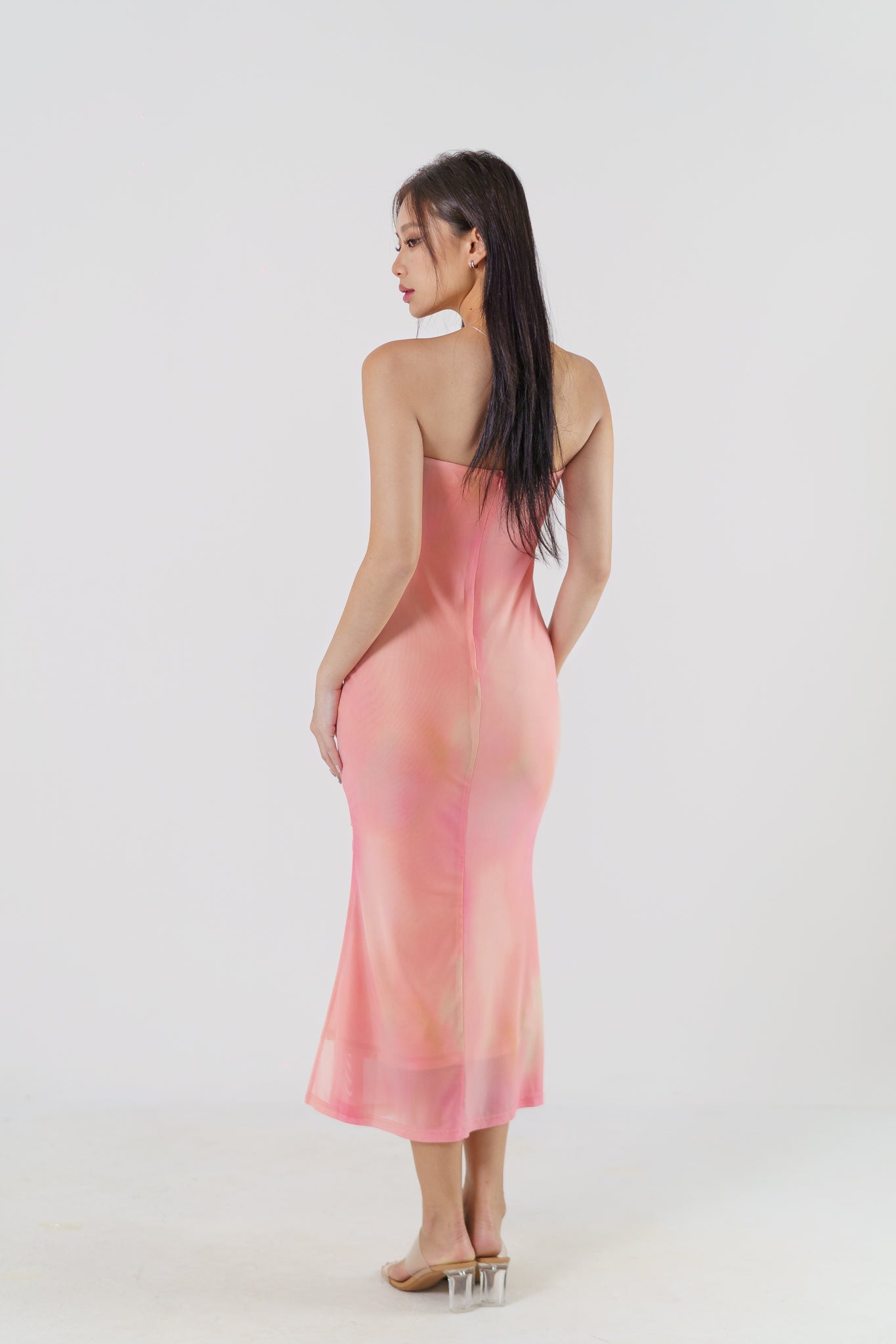 CALEIDA TIE-DYE MESH STRAPLESS MAXI DRESS(SUNKISSED PINK)