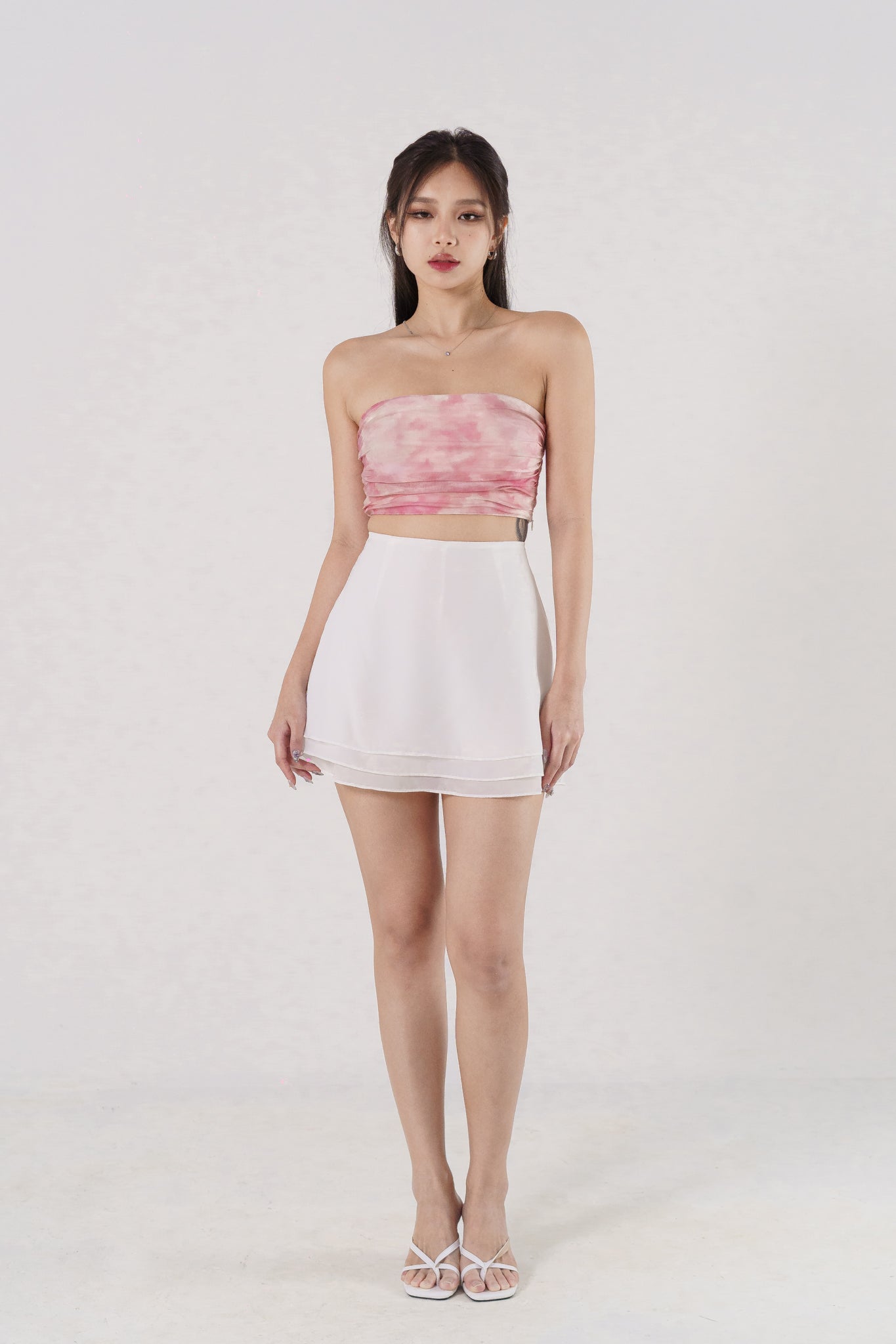 CALISTA TRIPLE-LAYERED CHIFFON SKORTS(WHITE) - BACKORDER