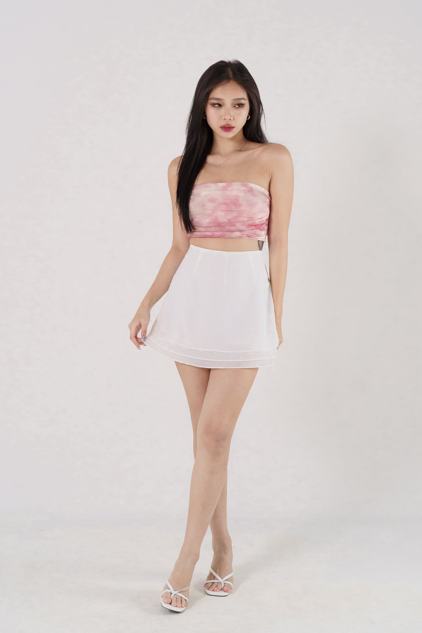 CALISTA TRIPLE-LAYERED CHIFFON SKORTS(WHITE) - BACKORDER