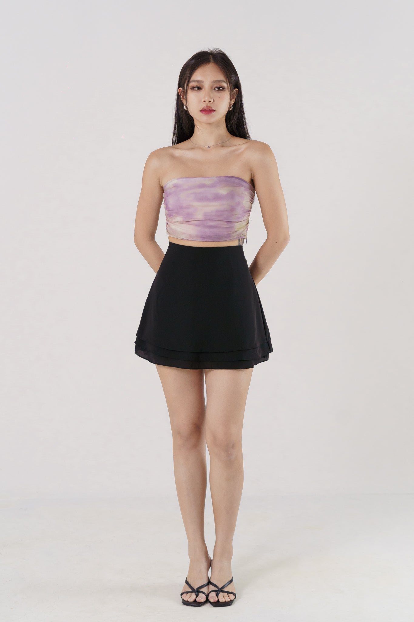 EULALIE SIDE RUCHED MESH TUBE TOP(DARK LILAC)