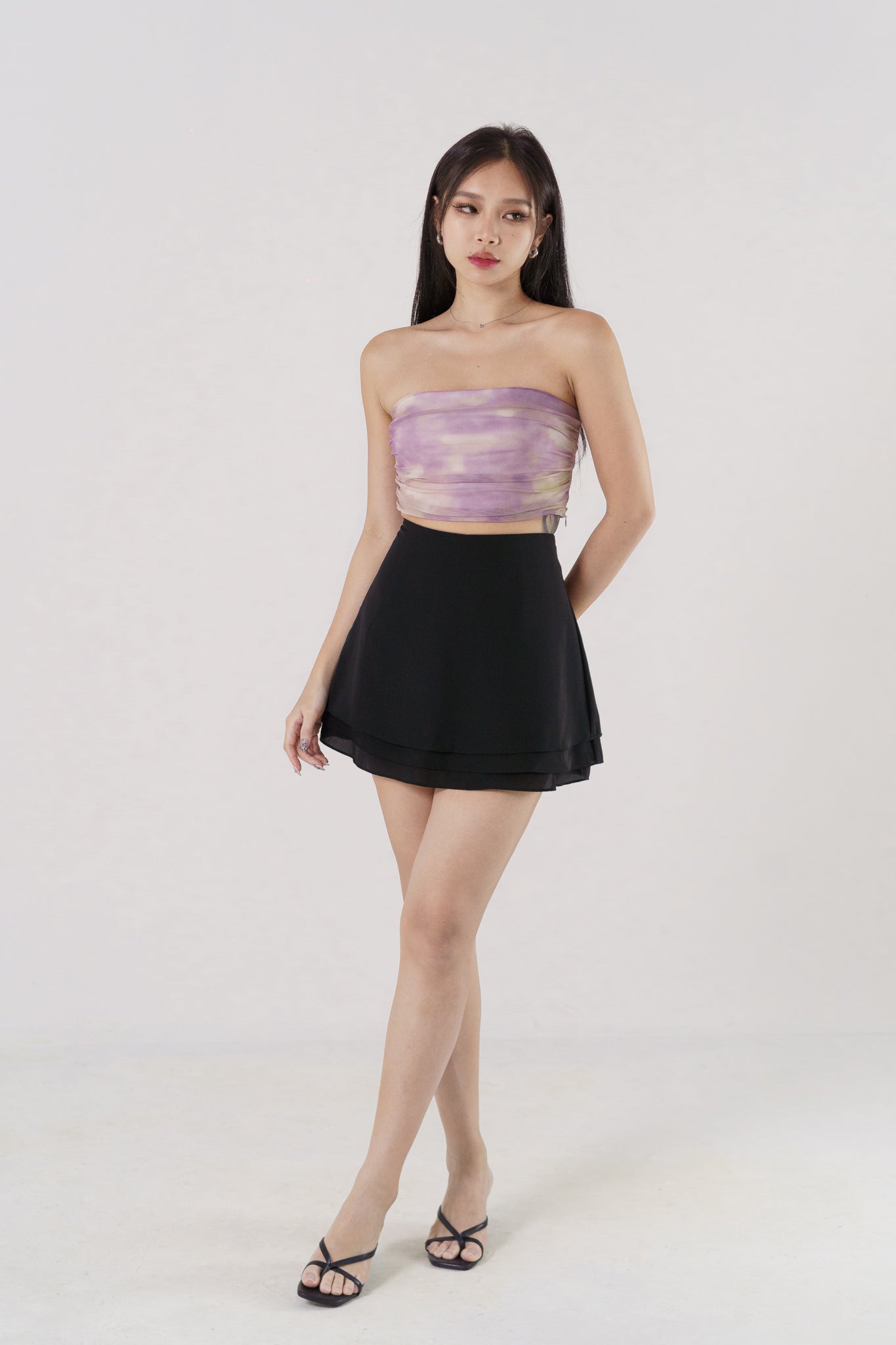 CALISTA TRIPLE-LAYERED CHIFFON SKORTS(BLACK)