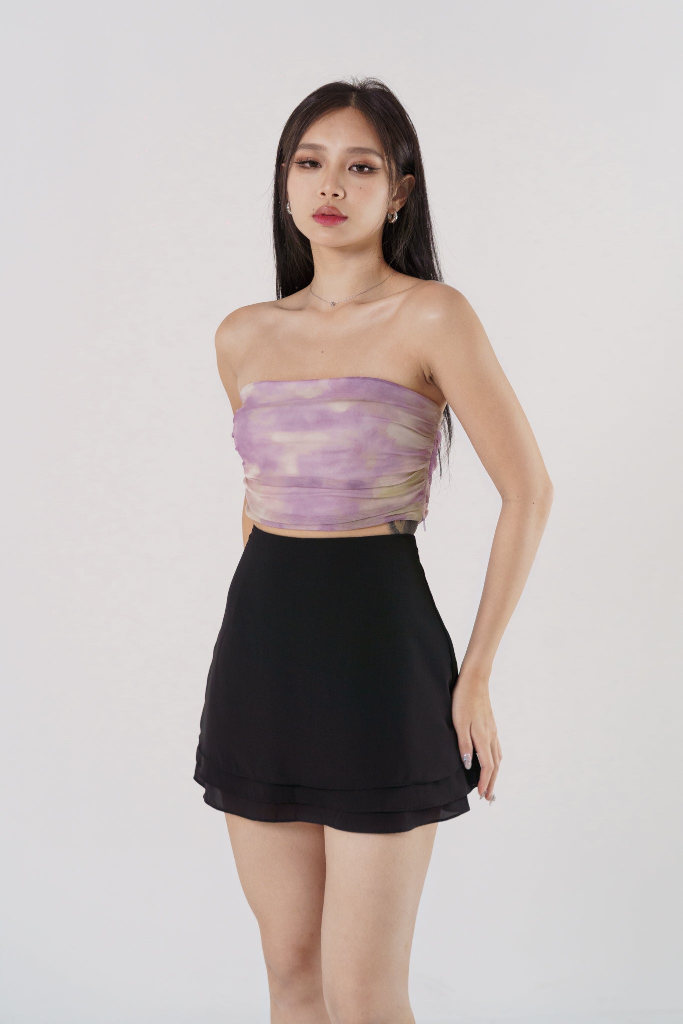 EULALIE SIDE RUCHED MESH TUBE TOP(DARK LILAC)