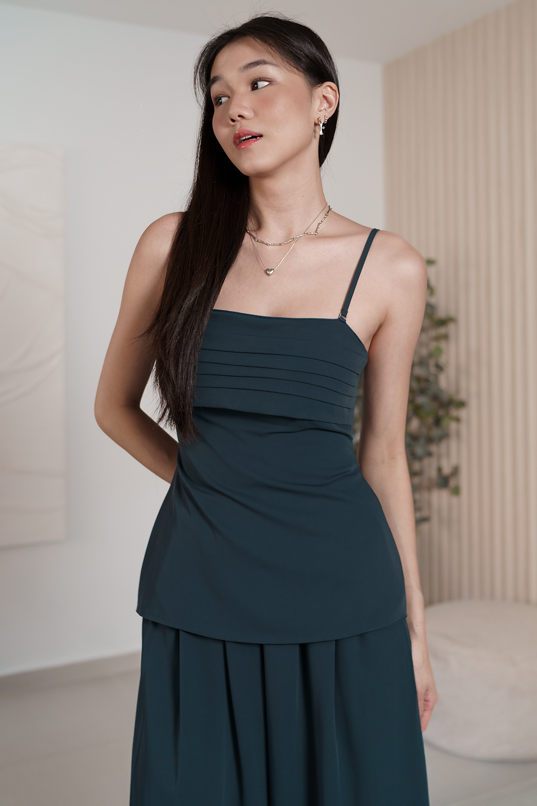 ORDARA PADDED PLEATED PEPLUM TOP (MIDNIGHT TEAL)