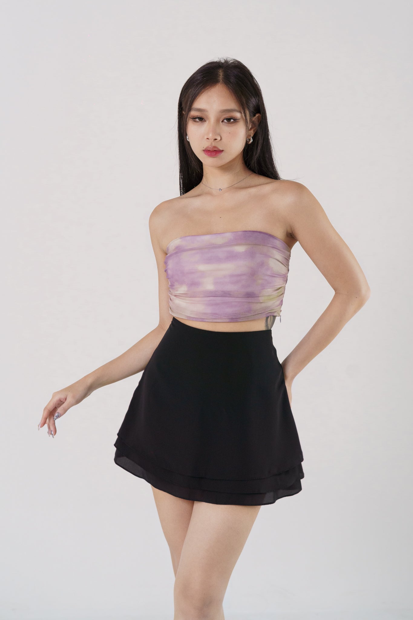 EULALIE SIDE RUCHED MESH TUBE TOP(DARK LILAC)