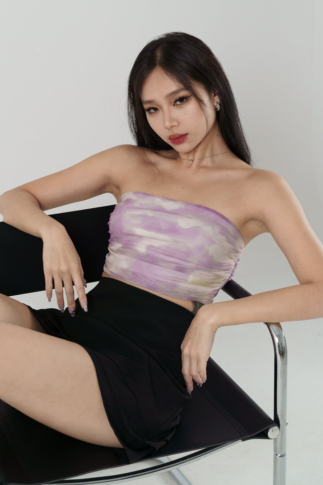 EULALIE SIDE RUCHED MESH TUBE TOP(DARK LILAC)