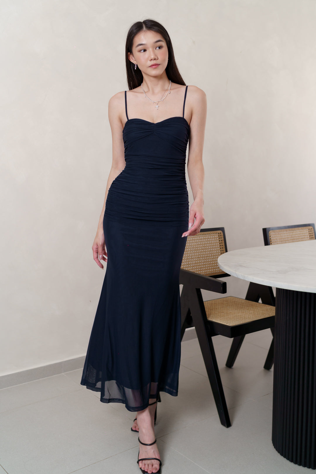 ARALYN RUCHED MESH MAXI DRESS (DARK NAVY)