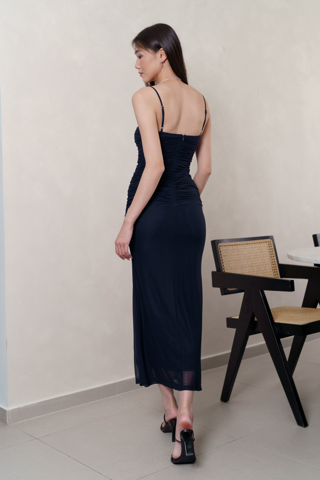 ARALYN RUCHED MESH MAXI DRESS (DARK NAVY)