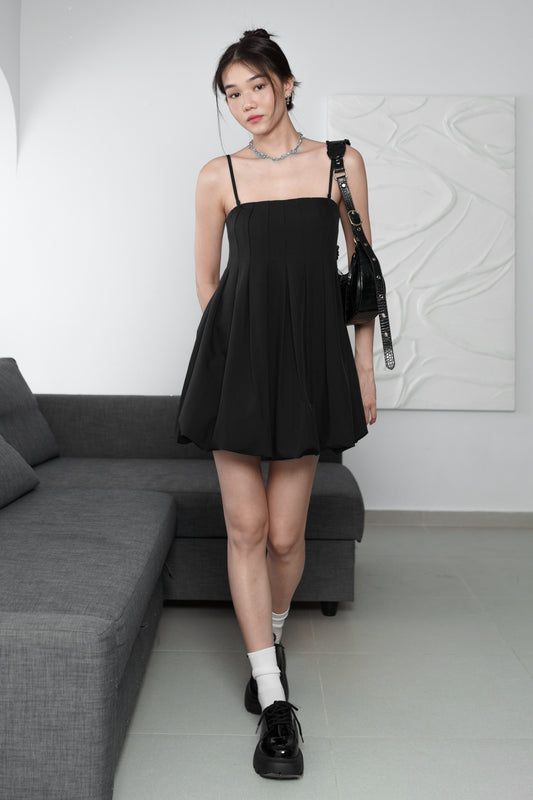 LUELLA PADDED PANELLED BUBBLE ROMPER DRESS(BLACK)